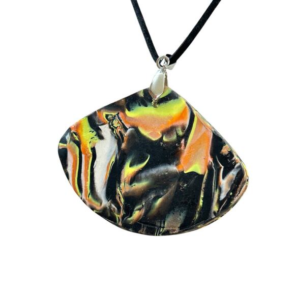 Oversize Polymer Clay Pendant on Black Cord 18 Inch Necklace - Picture 6 of 8